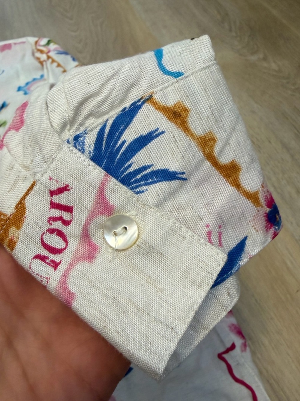 Blue Island Aloha Stamps Print Oversized Button Down - Picture 4 of 6